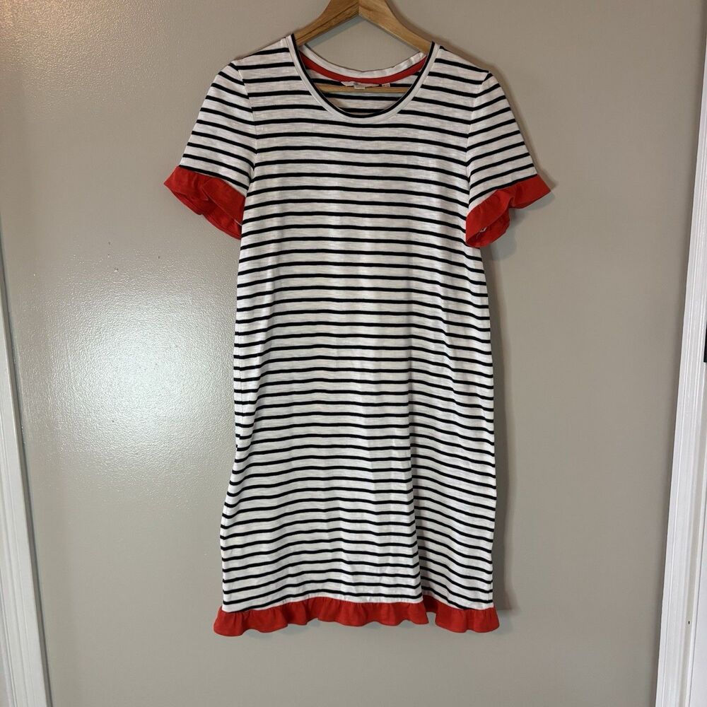 Boden Womens Midi Dress Black White Stripe Orange Knit Nautical Sz 8